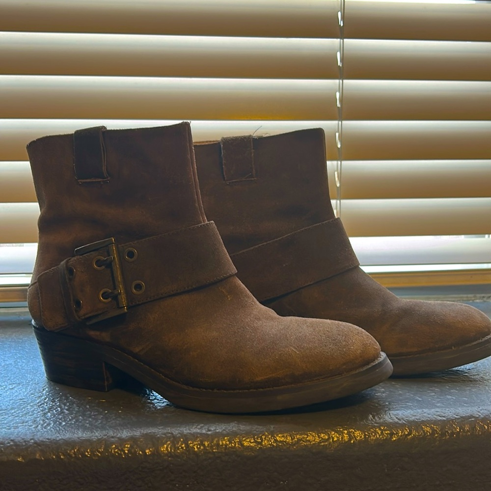 Rugged, brown suede boots
